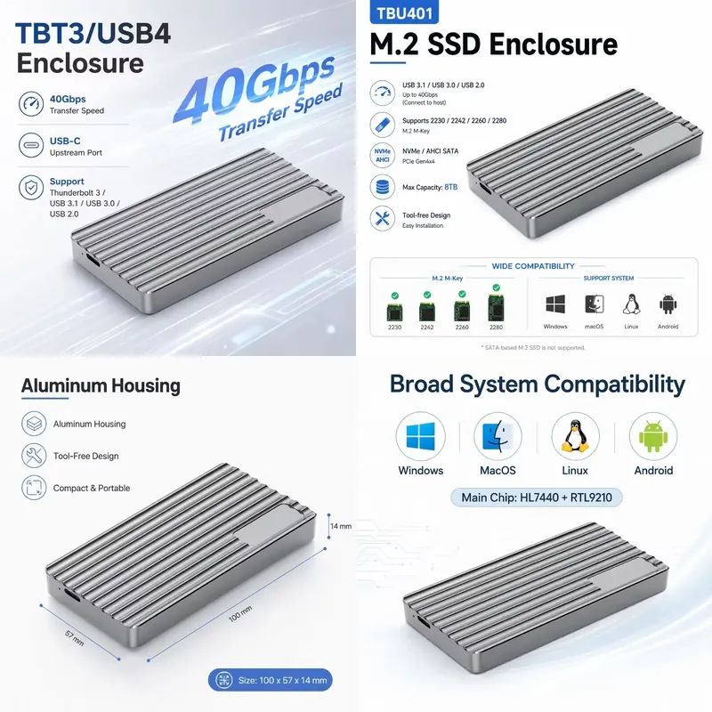 AP01 for Aluminum M.2 NVMe SSD - đánh giá và giá Usb4 40Gbps External Ssd 8Tb